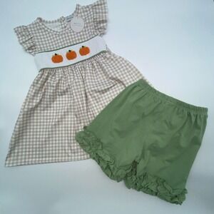Abby‎ & Evie Girls Size 7 2-Piece Punch Embroidery Pumpkins And Shorts Set NWT